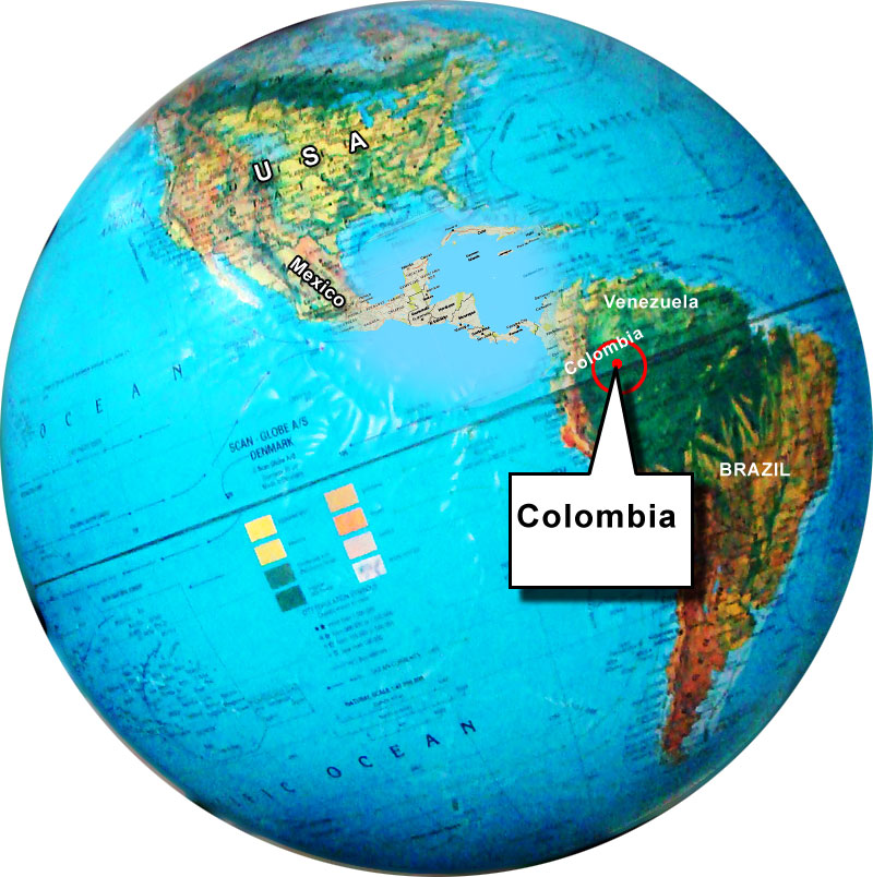 location map of colombia on the globe