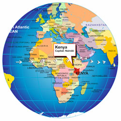 Kenya location map on the globe