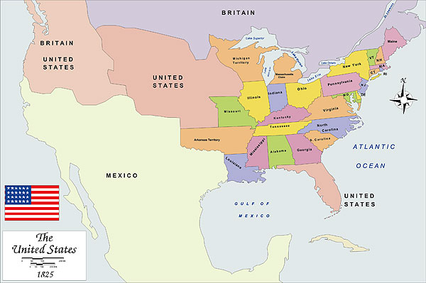 History map of USA 1825