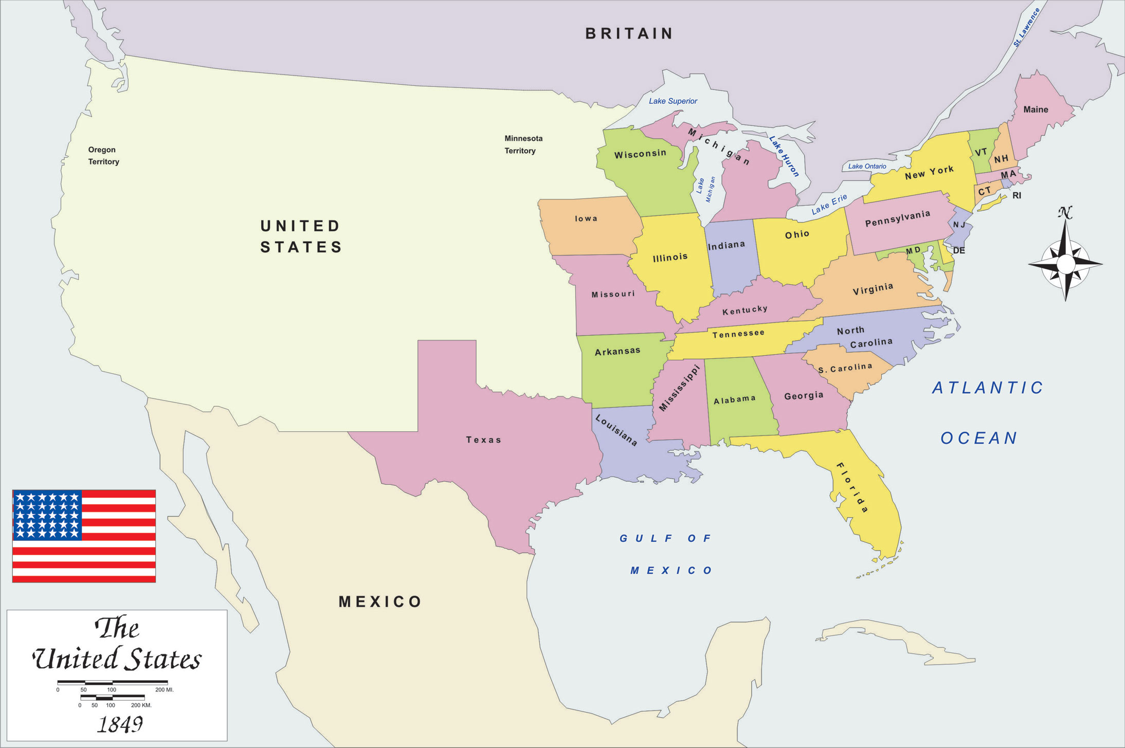 History map of USA 1849