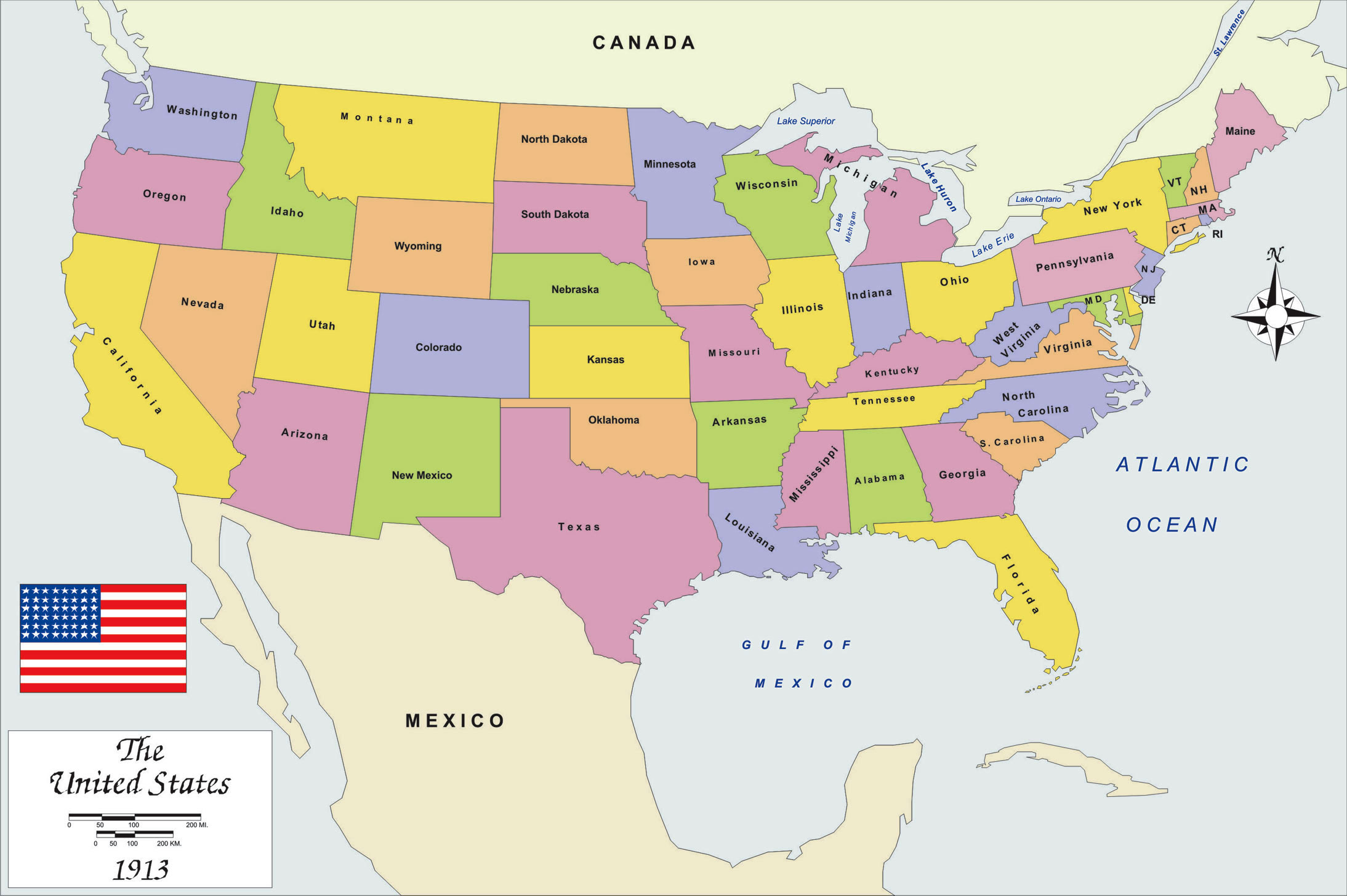 History map of USA 1913