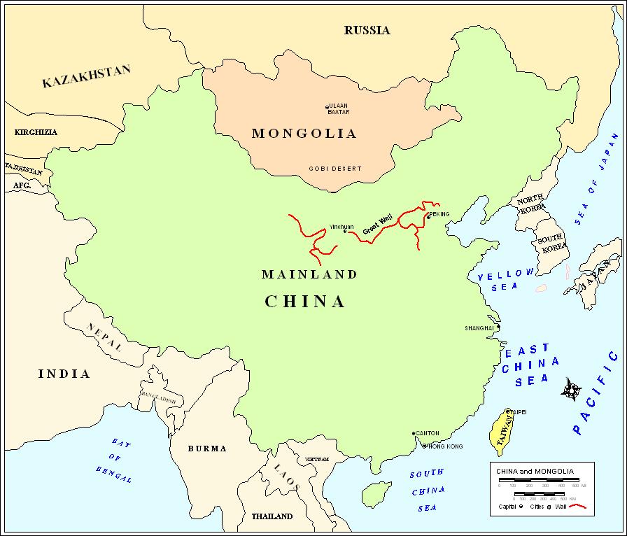 China and Mangolia map