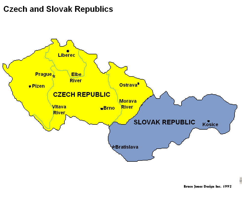 Czech Slovak Republics Political map, slovak Political map, slovak republics