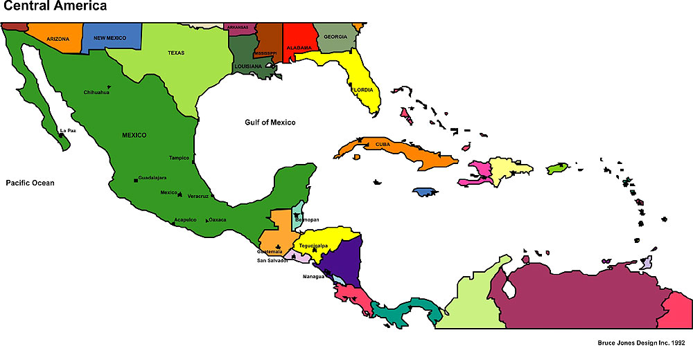 Central America Political map, USA, U S, U S A