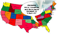 Tornadoes Map of Alabama