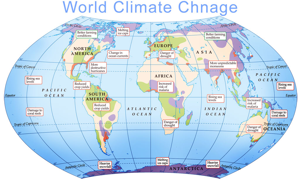 Climate change map of world