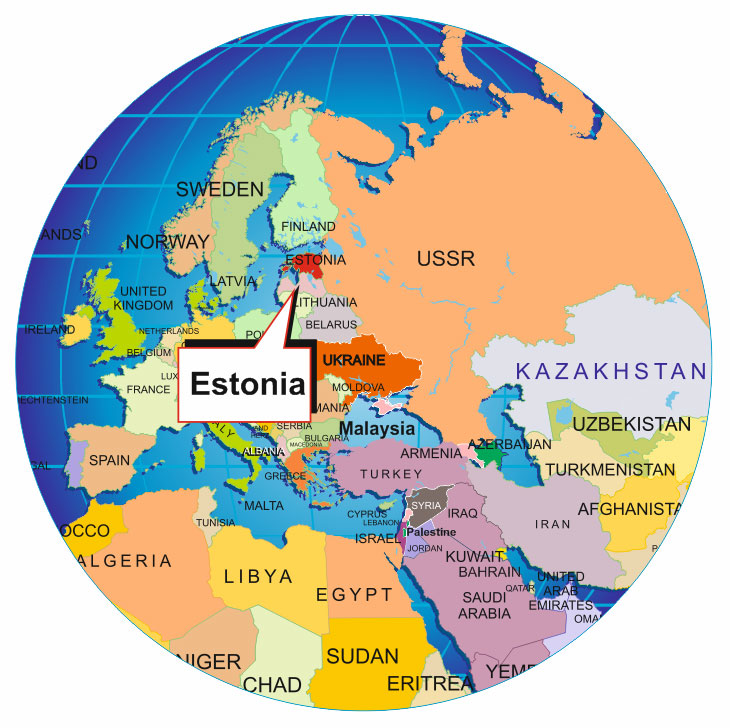 where is estonia on the globe, location map of Estonia