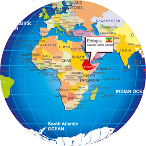 where is Ethiopia on the world globe