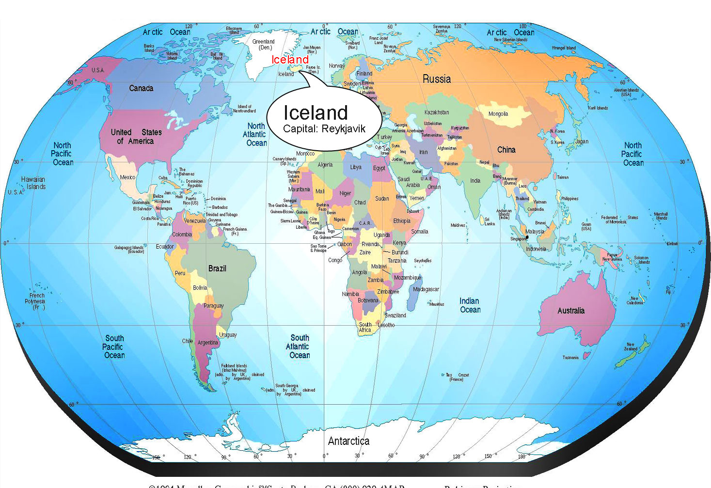 World Map Showing Iceland