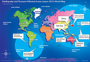 Areas affected Earthquake and Tsunami hit the Japan March 2011