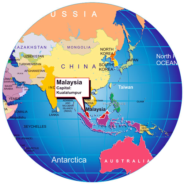 Where is Malaysia on the globe, malaysia on world map
