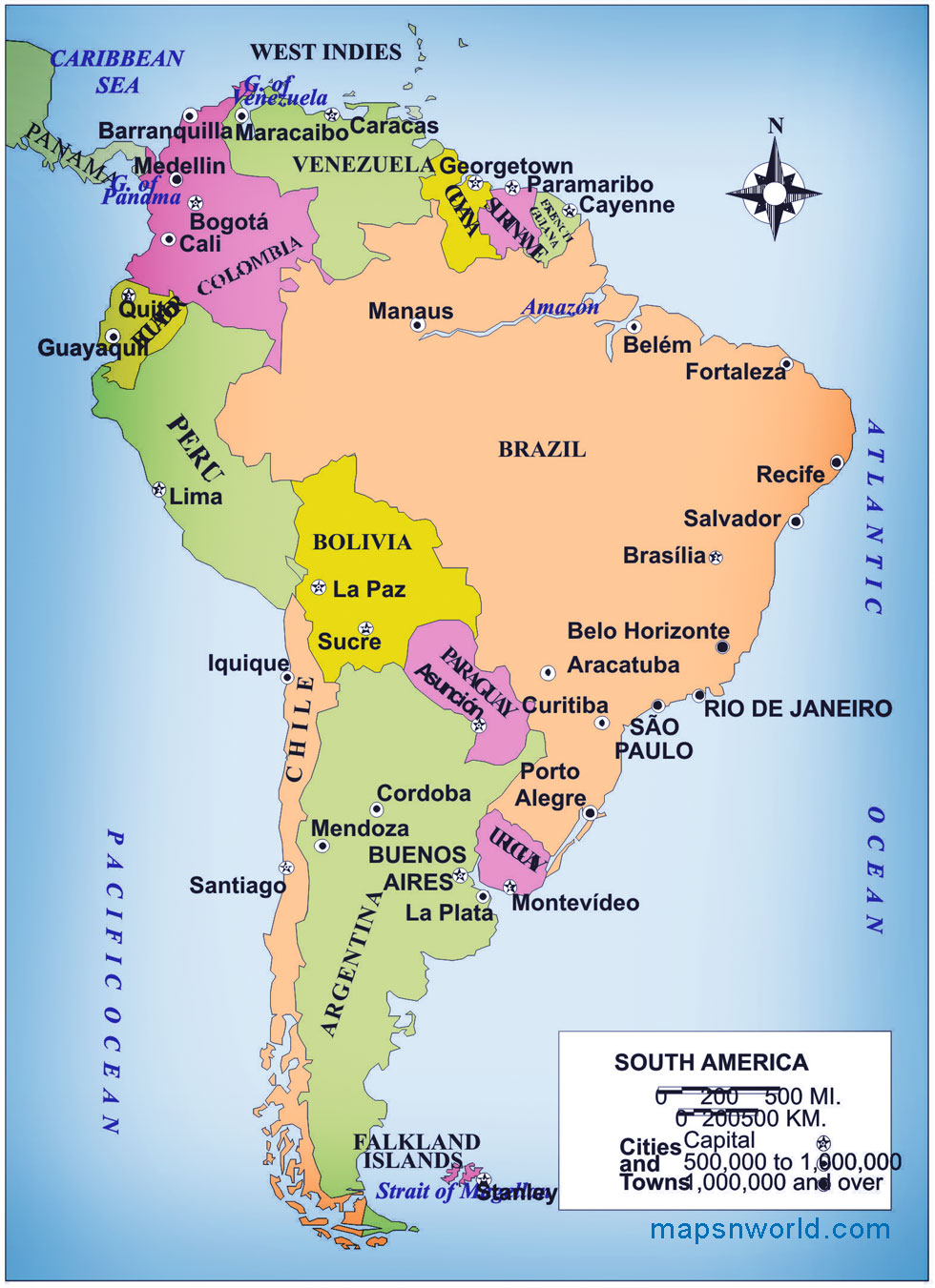 Map of South America, The Americas
