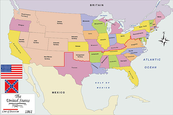 History map of USA 1861