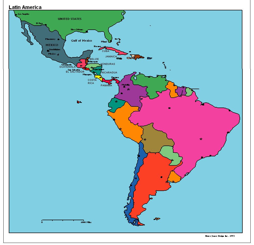 Latin America Political map, USA, U S, U S A