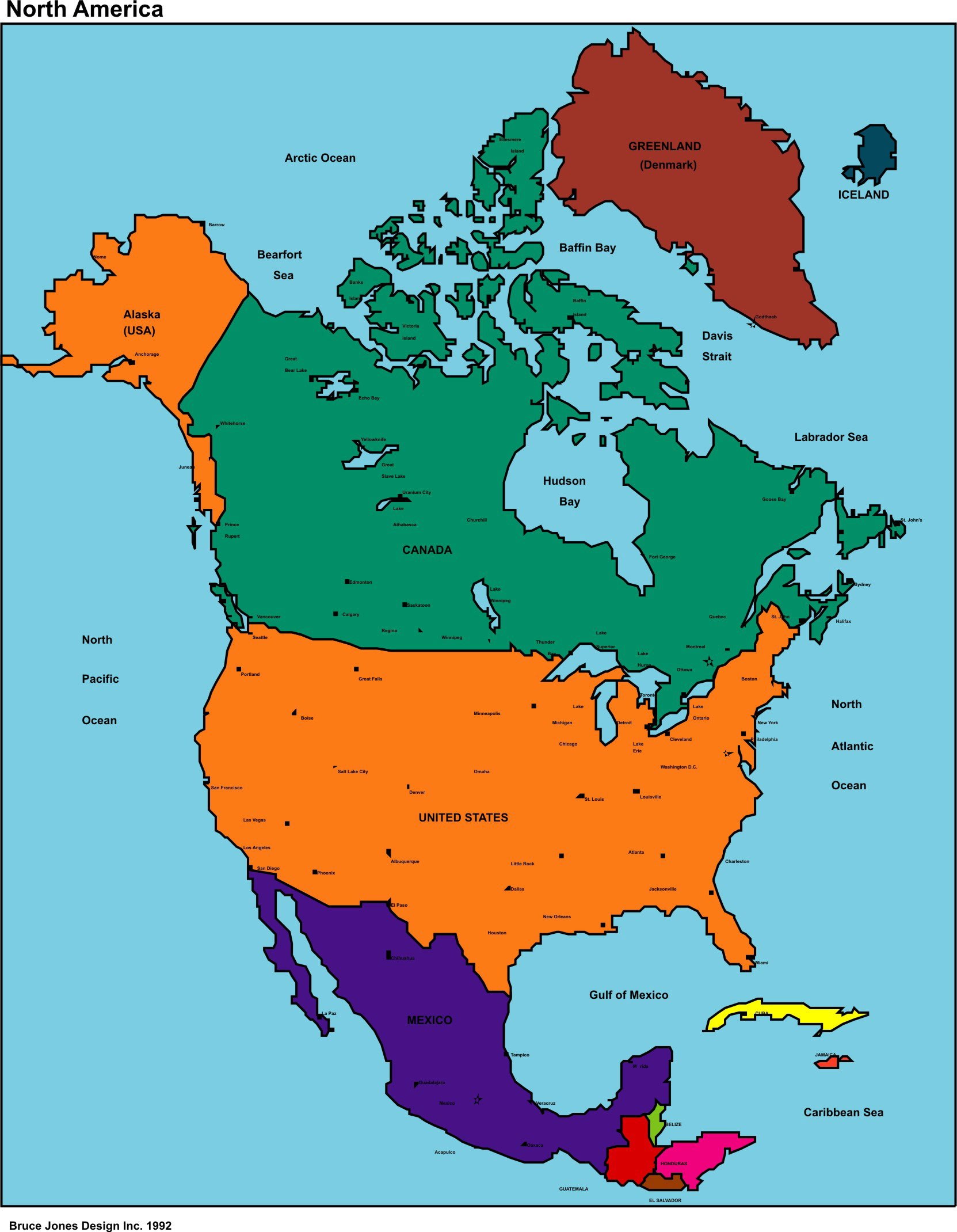 North America Political map, USA, U S, U S A